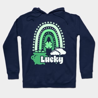 Lucky Clover Boho Rainbow Leading To A St Patrick's Leprechaun Pot Of Gold Hoodie